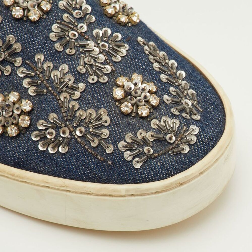 Dior Happy Size 38 Black/navy Blue Leather And Denim Crystal Embellished Slip - Picture 7 of 7